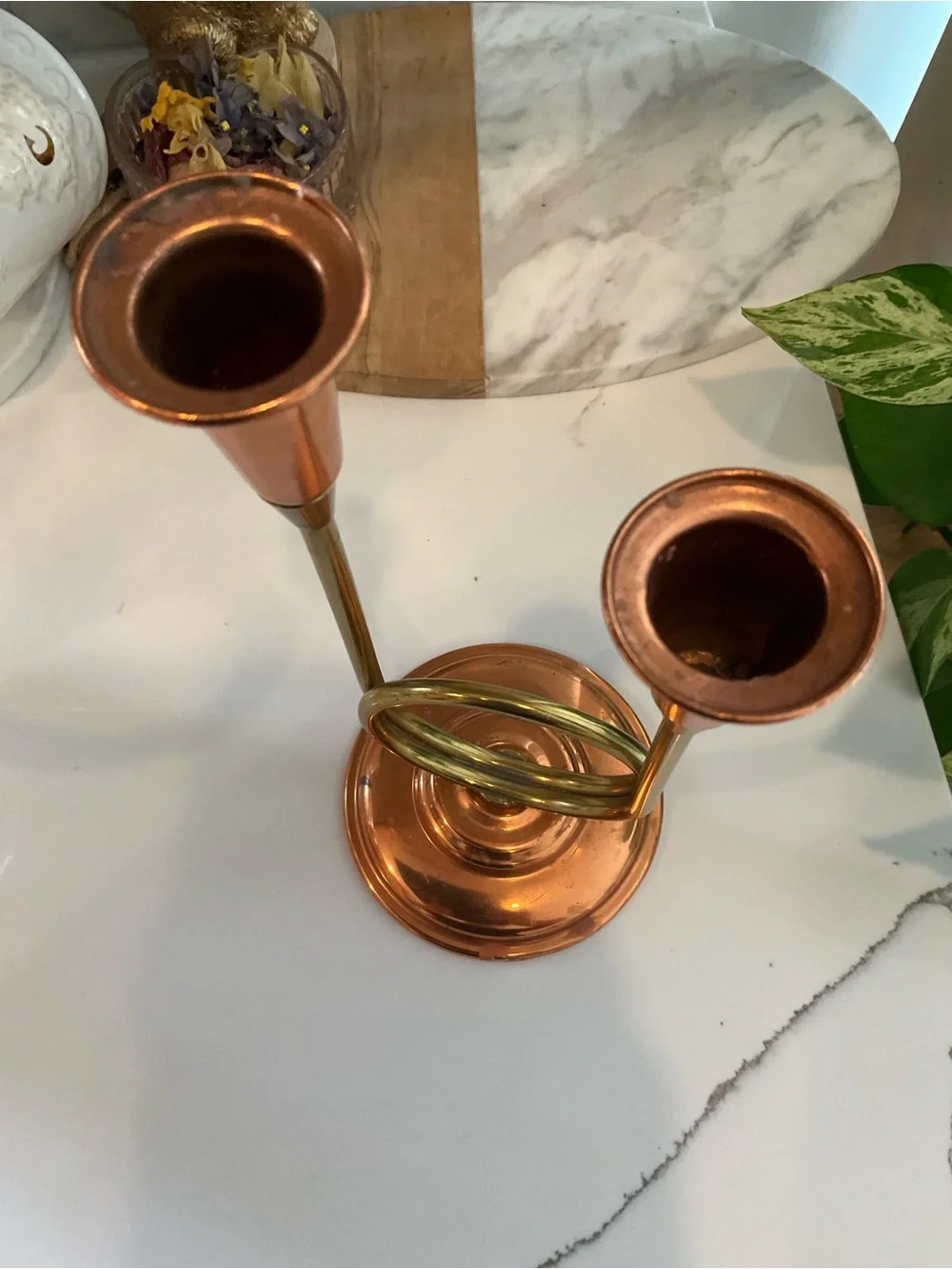 Hallmark Copper and Brass Double Taper Candle Holder vintage